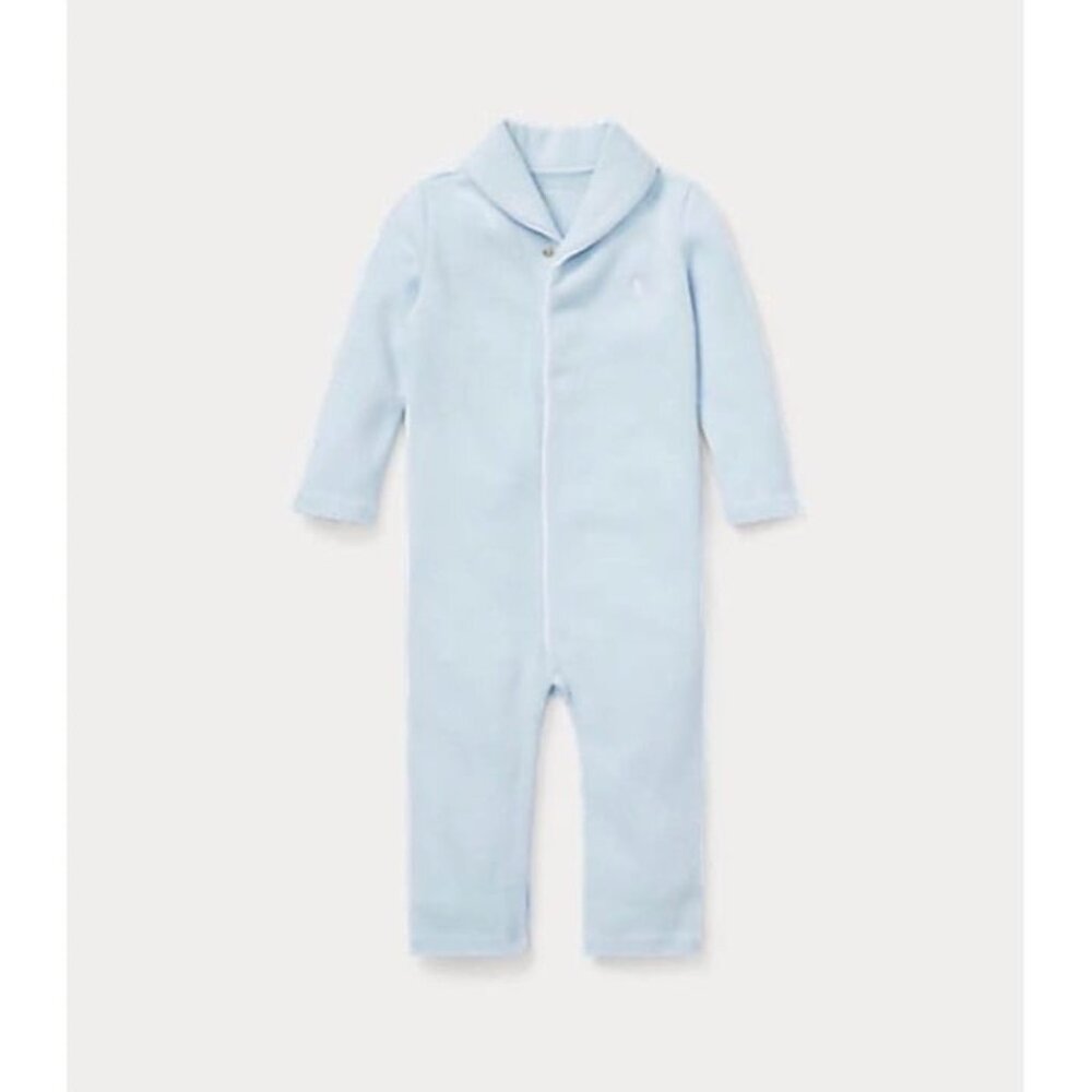 NWT Ralph Lauren boys baby blue ribbed footless outfit with shawl neck size 9 mo